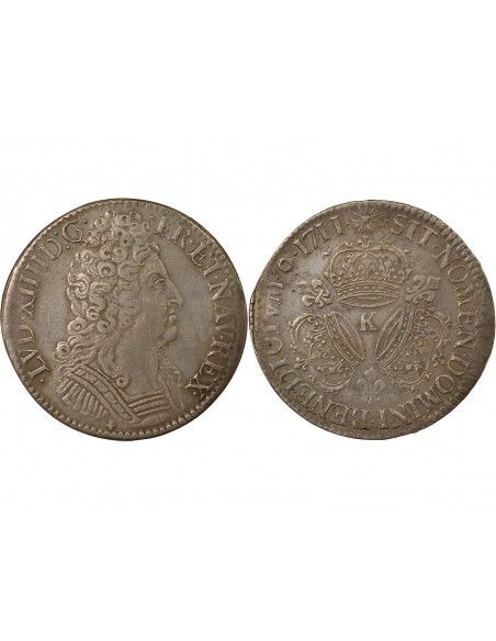 Louis XIV Aux Trois Couronnes 1 écu Argent 1711 K Bordeaux