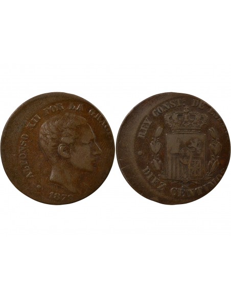 Espagne Alphonse XII d'Espagne Fautée 10 centimos Cuivre 1879 Barcelone