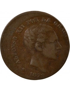 Espagne Alphonse XII d'Espagne Fautée 10 centimos Cuivre 1879 Barcelone 2
