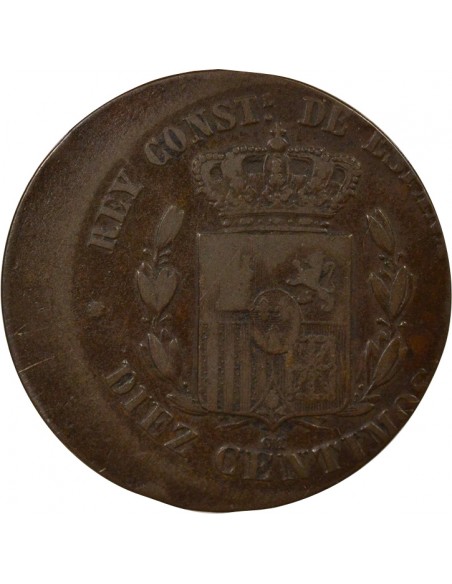 Espagne Alphonse XII d'Espagne Fautée 10 centimos Cuivre 1879 Barcelone