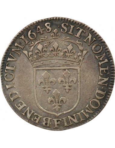 Louis XIV A la Mèche Longue 1/4 écu Argent 1648 F Angers
