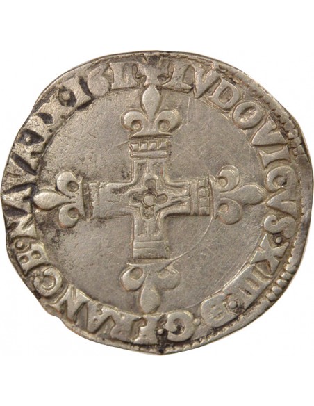 Louis XIII A la Croix fleurdelisée 1/4 ecu Argent 1611 L Bayonne