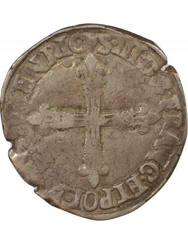 Henri III Croix de Face 1/4 écu Argent 1589 T Nantes