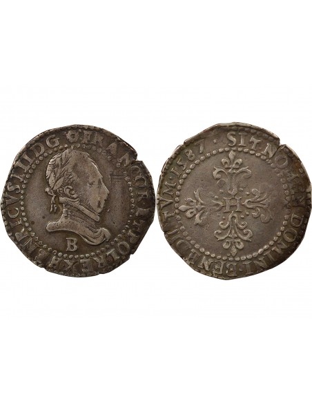Henri III Au Col plat 1/2 franc Argent 1587 B Rouen