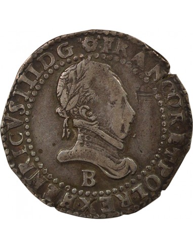 Henri III Au Col plat 1/2 franc Argent 1587 B Rouen
