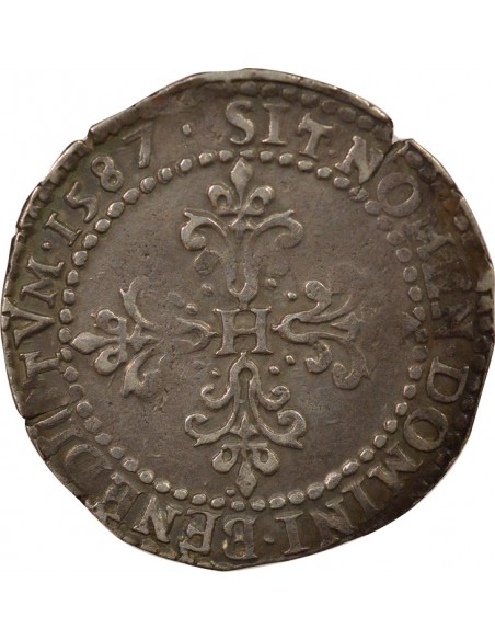 Henri III Au Col plat 1/2 franc Argent 1587 B Rouen