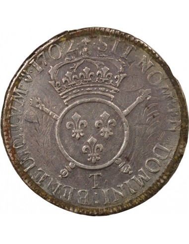 Louis XIV Aux Insignes 1 écu Argent 1702 T Nantes