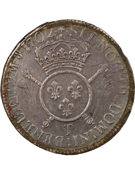 Louis XIV Aux Insignes 1 écu Argent 1702 T Nantes