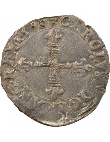 Charles IX Croix de Face 1/4 écu Argent 1590 T Nantes