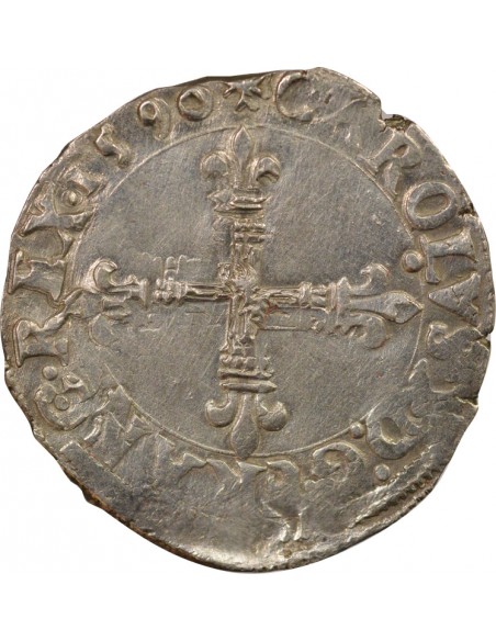 Charles IX Croix de Face 1/4 écu Argent 1590 T Nantes