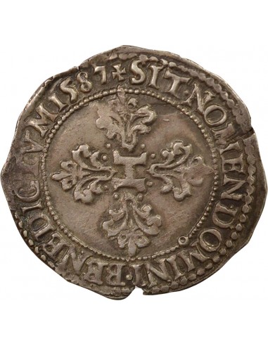 Henri III Au Col Plat 1/2 franc Argent 1587 9 Rennes