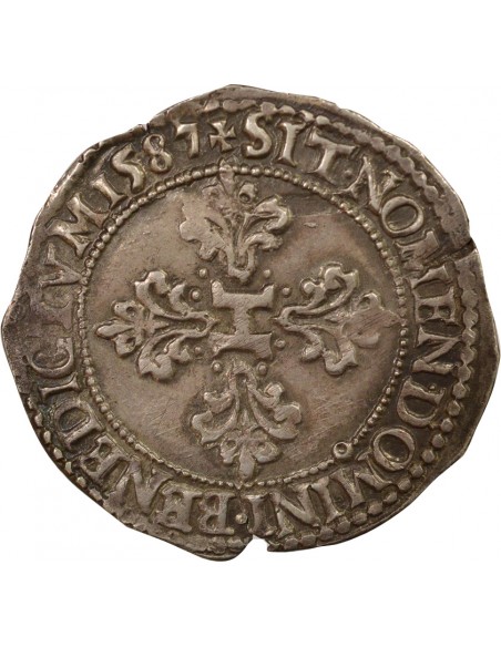Henri III Au Col Plat 1/2 franc Argent 1587 9 Rennes