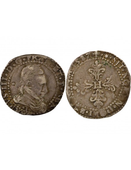 Henri III Au Col plat 1/2 franc Argent 1587 I Limoges