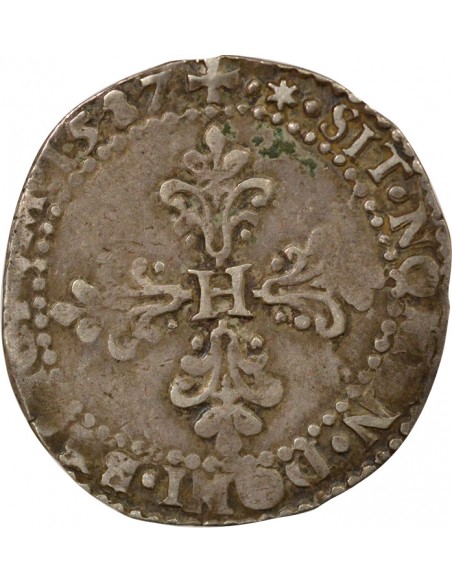 Henri III Au Col plat 1/2 franc Argent 1587 I Limoges