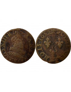 Louis XIII Type 1 1 double tournois Cuivre 1633 E Tours