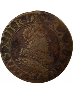 Louis XIII Type 1 1 double tournois Cuivre 1633 E Tours 2