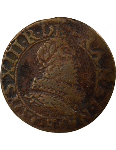 Louis XIII Type 1 1 double tournois Cuivre 1633 E Tours