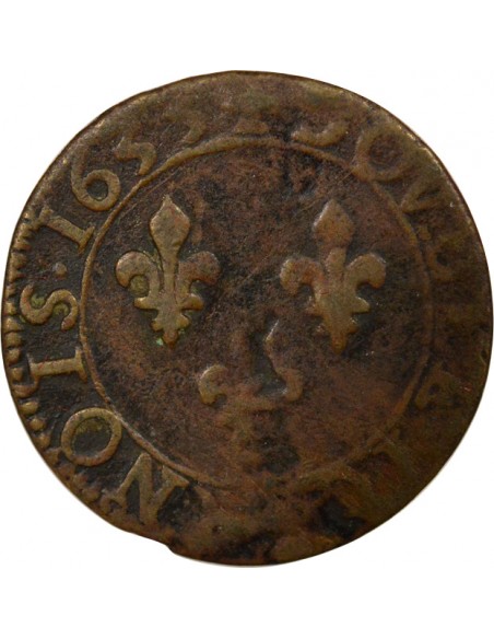 Louis XIII Type 1 1 double tournois Cuivre 1633 E Tours