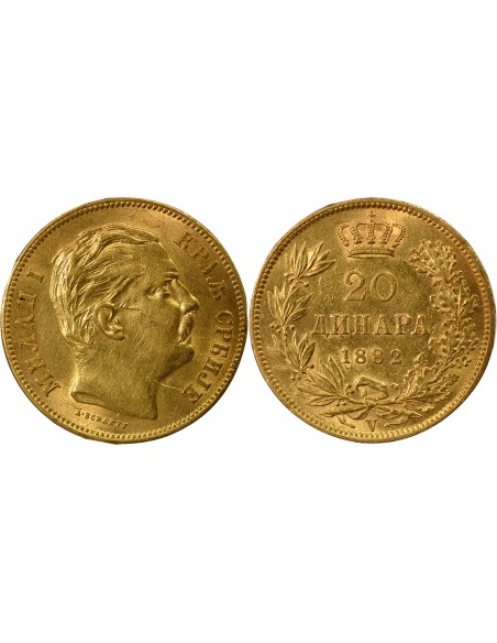 Serbie 20 dinara Or 1882 A Vienne