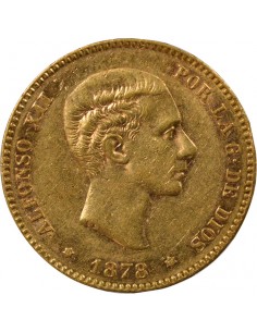 Espagne Alphonse XII d'Espagne Portrait Jeune 25 pesetas Or 1878 AI Madrid 2