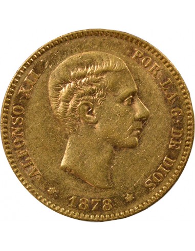 Espagne Alphonse XII d'Espagne Portrait Jeune 25 pesetas Or 1878 AI Madrid