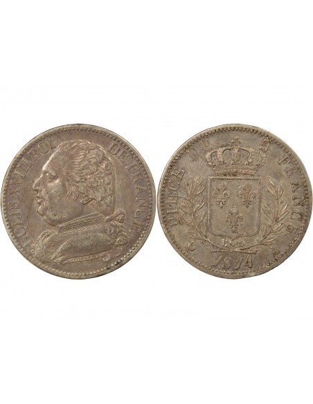 Louis XVIII Au Buste Habillé 5 francs Argent 1814 A - Paris