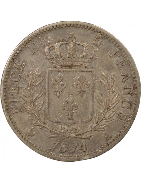 Louis XVIII Au Buste Habillé 5 francs Argent 1814 A - Paris