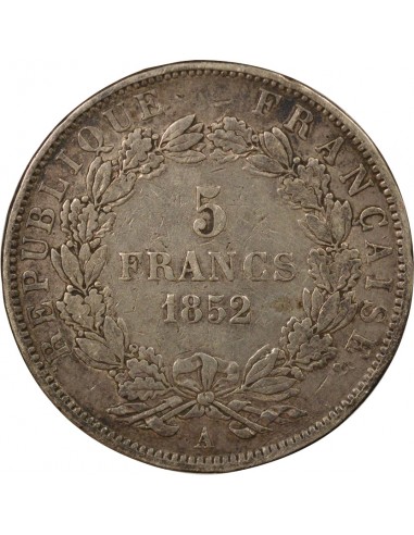 Bonaparte Charles Louis Napoléon (Napoléon III) Tête nue 5 francs Argent 1852 A - Paris