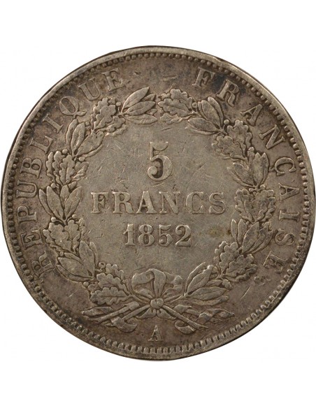 Bonaparte Charles Louis Napoléon (Napoléon III) Tête nue 5 francs Argent 1852 A - Paris