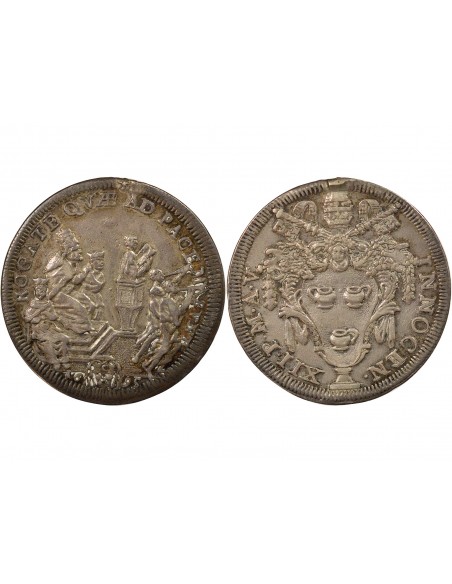 Etat Pontifical Pape Innocent XII 1 testone Argent 1695 R Rome