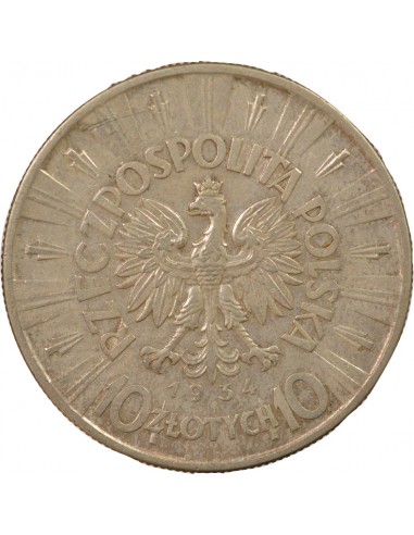Pologne Józef Piłsudski Josef Pilsudski 10 zlotych Argent 1934