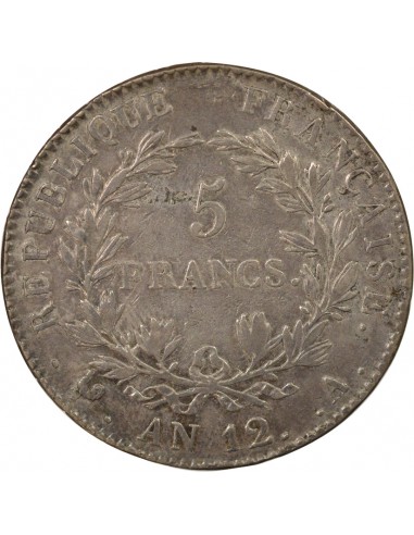 Roi d'Italie Type Intermédiaire 5 francs Argent An 12 A - Paris