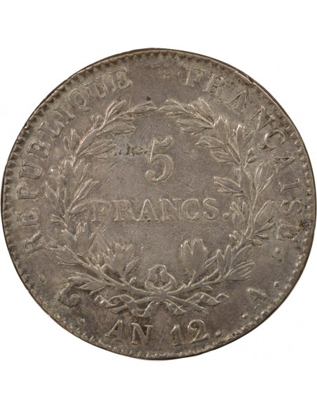 Roi d'Italie Type Intermédiaire 5 francs Argent An 12 A - Paris