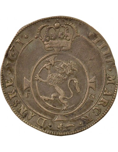 Norvège Frédéric III de Danemark et de Norvège 4 mark Argent 1671 Copenhague