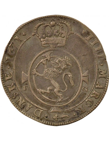 Norvège Frédéric III de Danemark et de Norvège 4 mark Argent 1671 Copenhague