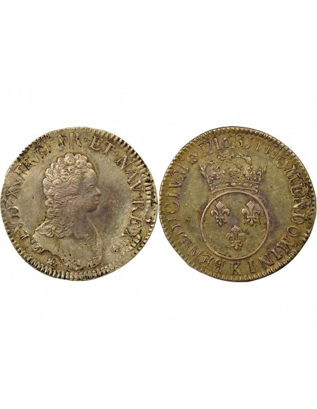 Louis XV Vertugadin  ecu Argent 1716 K Bordeaux