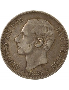 Espagne Alphonse XII d'Espagne 3e Portrait 5 pesetas Argent 1884 M Madrid 2