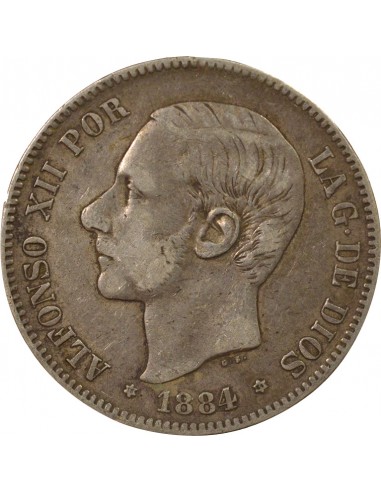 Espagne Alphonse XII d'Espagne 3e Portrait 5 pesetas Argent 1884 M Madrid