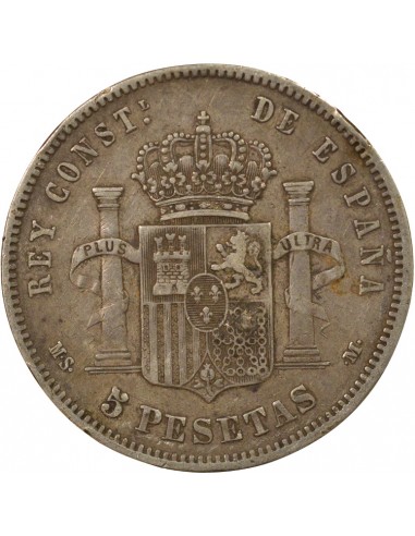 Espagne Alphonse XII d'Espagne 3e Portrait 5 pesetas Argent 1884 M Madrid