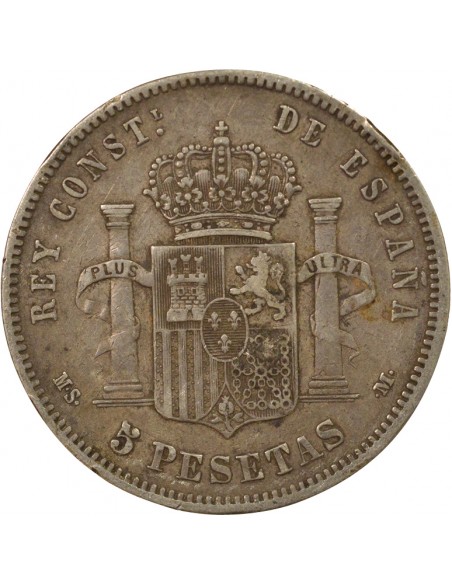 Espagne Alphonse XII d'Espagne 3e Portrait 5 pesetas Argent 1884 M Madrid
