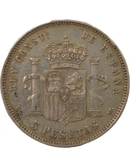 Espagne Alphonse XIII d'Espagne 1er Portrait 5 pesetas Argent 1891 AI Madrid