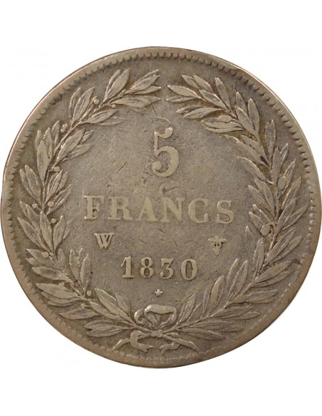 Louis-Philippe Ier Tiolier 5 francs Argent 1830 W Lille