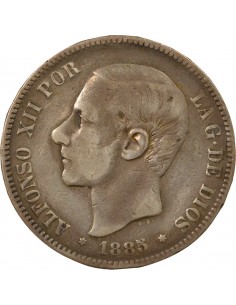 Espagne Alphonse XII d'Espagne 3e Portrait 5 pesetas Argent 1885-1887 AI Madrid 2