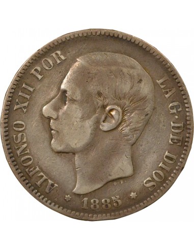 Espagne Alphonse XII d'Espagne 3e Portrait 5 pesetas Argent 1885-1887 AI Madrid