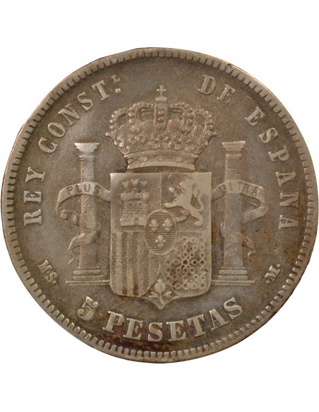 Espagne Alphonse XII d'Espagne 3e Portrait 5 pesetas Argent 1885-1887 AI Madrid