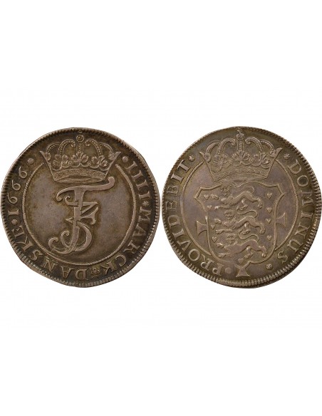 Danemark Frédéric III de Danemark et de Norvège 4 mark Argent 1666 Copenhague