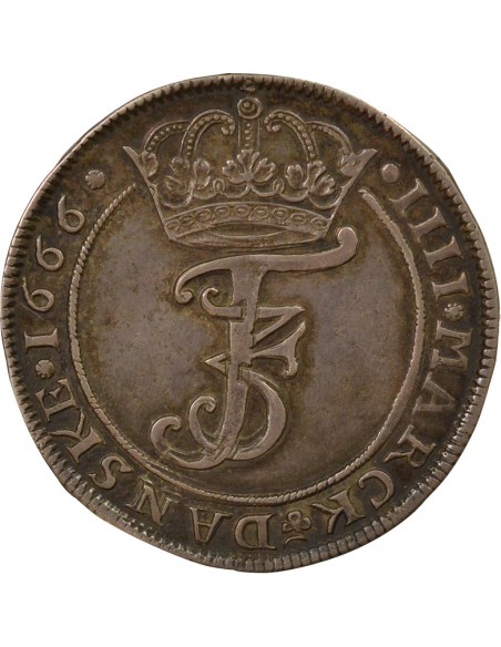 Danemark Frédéric III de Danemark et de Norvège 4 mark Argent 1666 Copenhague