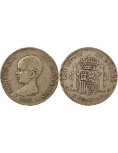Espagne Alphonse XIII d'Espagne 1er Portrait 5 pesetas Argent 1892 AI Madrid