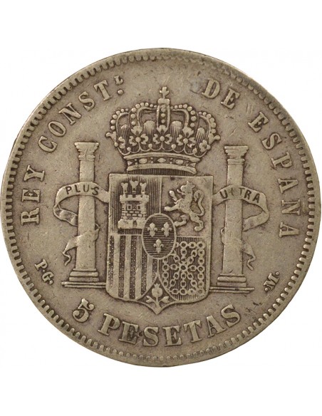 Espagne Alphonse XIII d'Espagne 1er Portrait 5 pesetas Argent 1892 AI Madrid