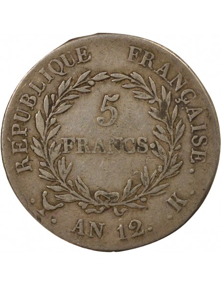 Roi d'Italie Consulat 5 francs Argent An 12 K Bordeaux